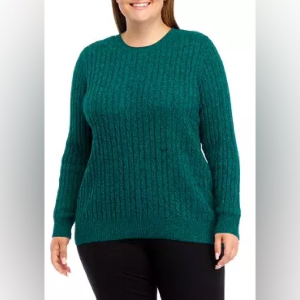 ❄️ Kim Rogers | Plus Size Long Sleeve Cable Crew Sweater